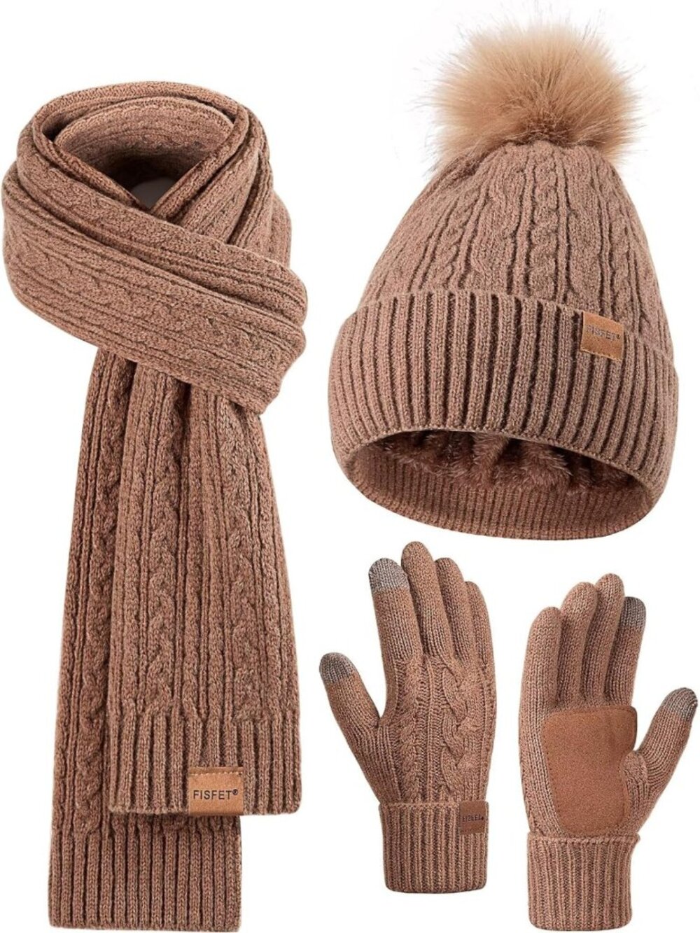Cozy Winter Beanie, Scarf & Gloves Set for Women - Fleece Lined, Touchscreen